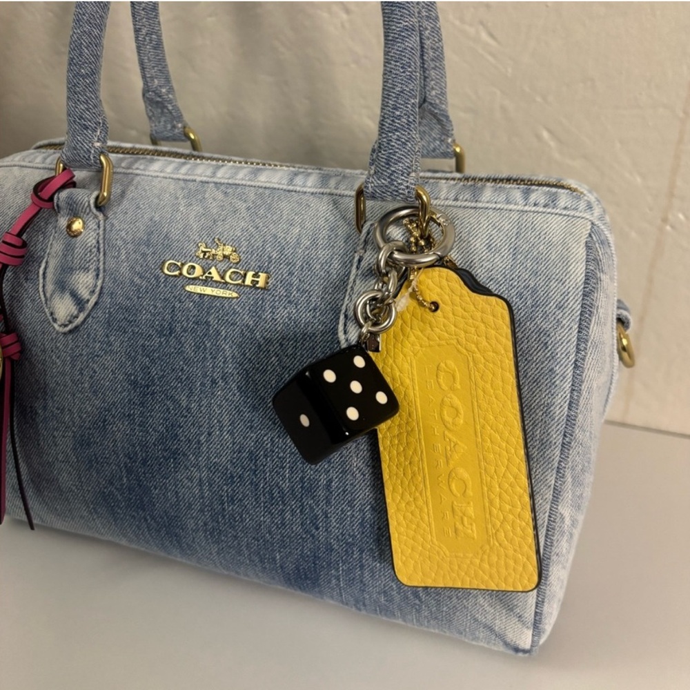 COACH Loved Denim Medium Rowan Satchel Bag with Pink Tassel Charm - Picture 4 of 5
